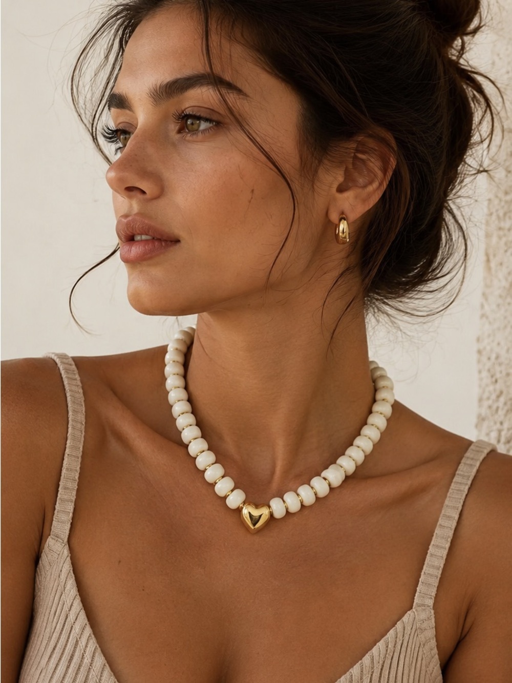 Luxe Coastal Heart Necklace | Ivory Beaded Statement Choker